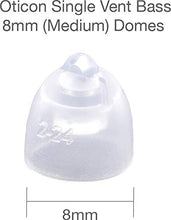 Load image into Gallery viewer, Oticon MiniFit Single Vent Bass Domes (Medium 8mm) Bundled with Puget SoundLabs Hearing Aid Cleaning Brush, Vent Cleaning Tool, and Microfiber Cleaning Cloth Kit (2 Packs) (20 Domes)

