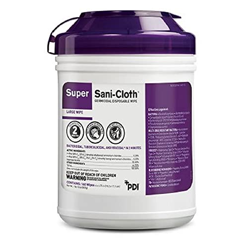 Sani-Cloth Q55172 Super Wipes Surface Disinfectant Germicidal Cloths High Alcohol Large Size,160 Count,Pack of 4 Tubs (?wo ?ack)