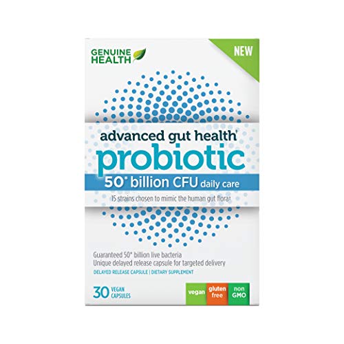 Genuine Health Probiotics, 50 Billion CFU, Daily Care, 15 Diverse Strains, Soy Free, Gluten Free, Vegan Delayed-Release Capsules for Advanced Gut Health, 30 Count