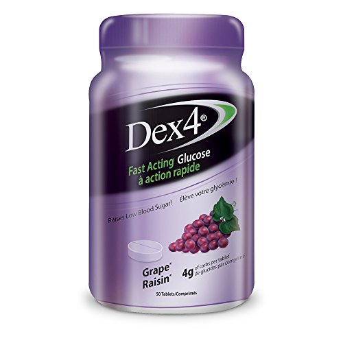 Dex4 Glucose Tablets, Grape, 50 Count Bottle, Each Tablet Contains 4g of Carbs