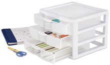 Load image into Gallery viewer, Sterilite 20938003 Wide 3 Drawer Unit, White Frame with Clear Drawers, 3-Pack
