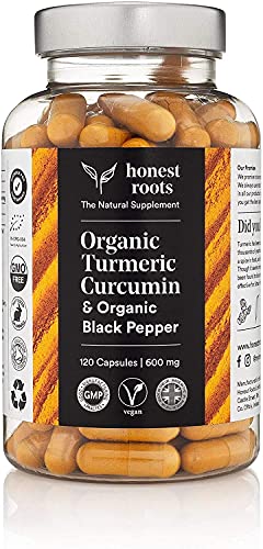 Honest Roots Organic Turmeric Curcumin Supplement with Bioperine - Pure Turmeric Curcumin with Black Pepper - Joint Pain Relief - 120 Capsules - 600 mg - Vegan - Herbal Supplements for Men and Women