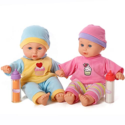 Mommy and Me 12 Inch Twin Baby Dolls, Soft Body Baby Doll with Milk and Juice Bottles