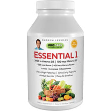 Load image into Gallery viewer, Andrew Lessman Essential-1 Multivitamin 2000 IU Vitamin D3 60 Small Capsules  100 mcg Methyl B12. Lutein Lycopene Zeaxanthin. 24+ Nutrients. High Potency. No Additives. Ultra-Mild Only One Cap Daily
