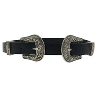 Live It Style It Womens Double Buckle Thick Quality Faux Leather Western Belt Ladies Waist Band (Black Silver)