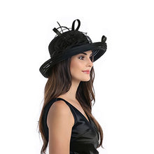 Load image into Gallery viewer, DANTIYA Lady&#39;s Organza Wide Brim Bowler Hat Kentucky Derby Church Dress Sun Hat, Black, Free
