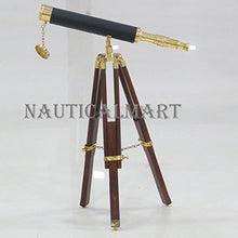 Load image into Gallery viewer, NauticalMart Floor Standing Brass And Leather Harbor Master Telescope 30 in. - Leather Telescopes Decorative Accent
