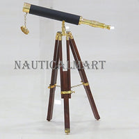 NauticalMart Floor Standing Brass And Leather Harbor Master Telescope 30 in. - Leather Telescopes Decorative Accent