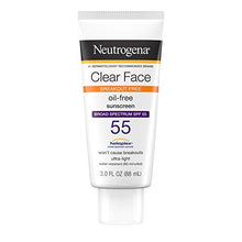 Load image into Gallery viewer, Neutrogena Clear Face Liquid Lotion Sunscreen for Acne-Prone Skin, Broad Spectrum SPF 55 with Helioplex Technology, Oil-Free, Fragrance-Free &amp; Non-Comedogenic, 3 Fl Ounce
