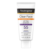 Neutrogena Clear Face Liquid Lotion Sunscreen for Acne-Prone Skin, Broad Spectrum SPF 55 with Helioplex Technology, Oil-Free, Fragrance-Free & Non-Comedogenic, 3 Fl Ounce