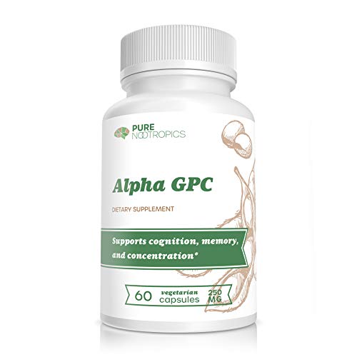 Pure Nootropics - Alpha GPC 250 mg Capsules | 60 Veg Cap Value Bulk Savings Pack | Brain and Muscle Support | Fitness | Cognitive Support | Choline Source
