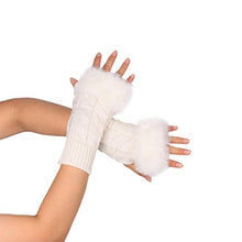 Load image into Gallery viewer, MALLOOM Fashion Knitted Faux Fur Fingerless Arm Gloves Women Winter Long Mitten (White)
