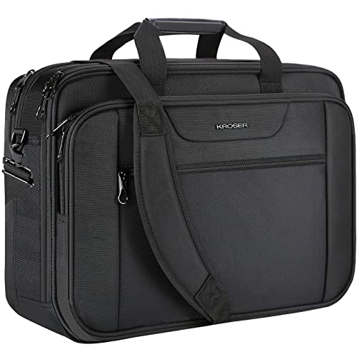 KROSER Laptop Bag XXL Laptop Briefcase Fits Up to 18 Inch Laptop Water-Repellent Gaming Computer Bag Shoulder Bag Expandable Capacity for Travel/Business/School/Men-Black