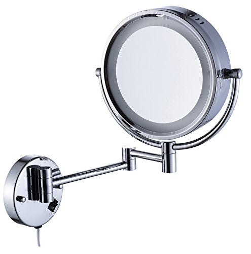 Cavoli Wall Mounted Makeup Mirror with LED Lighted 10x Magnification,has 3 Colors Lights Modes,8.5 Inches,Bathroom and Hotel, Chrome Finish,Made of Brass