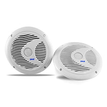 Load image into Gallery viewer, 6.5 Inch Dual Marine Speakers - IP44 Waterproof and Weather Resistant Outdoor Audio Stereo Sound System with Built-in Led Lights, 150 Watt Power and Polypropylene Cone - 1 Pair - PLMR6LEW (White)
