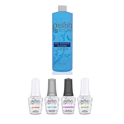 Gelish Fantastic Four Gel Polish Essentials Kit + Gelish Nail Surface Cleanser includes Foundation, pH Bond, Top It Off, Cuticle Oil