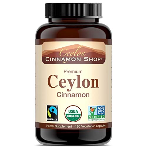 Organic Ceylon Cinnamon (100% Certified) Supplement, 180 Capsules, 3 month supply