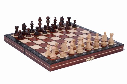 Wooden Magnetic Travel Chess Set with Mahgany Chess Board and Storage Compartment