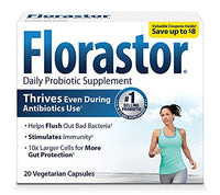 Florastor Daily Probiotic Supplement for Women and Men, Use with Antibiotics, Saccharomyces Boulardii CNCM I-745 (20 Capsules)