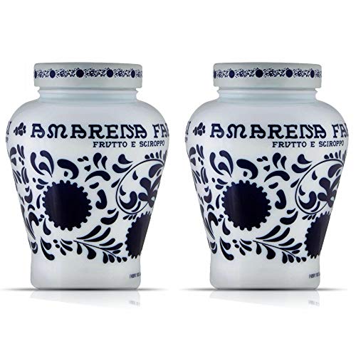 Fabbri Amarena Cherries from Italy Candied in Rich Amarena Syrup - Italian Specialty Stemless Stoned Dark Black Wild Cherries for Sweet & Savory Dishes, Cheeses, Desserts, & Cocktails, 21oz (2 pack)