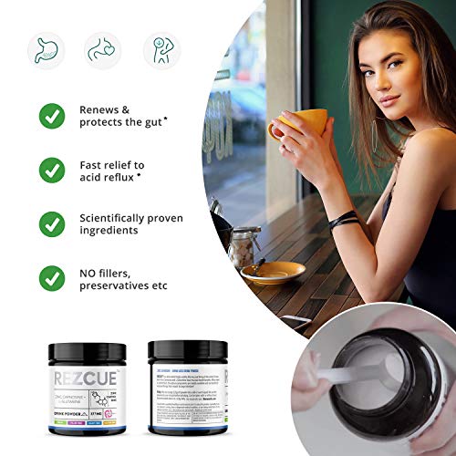 REZCUE Zinc Carnosine + LGlutamine Drink Powder (120 Grams, 8.47 oz