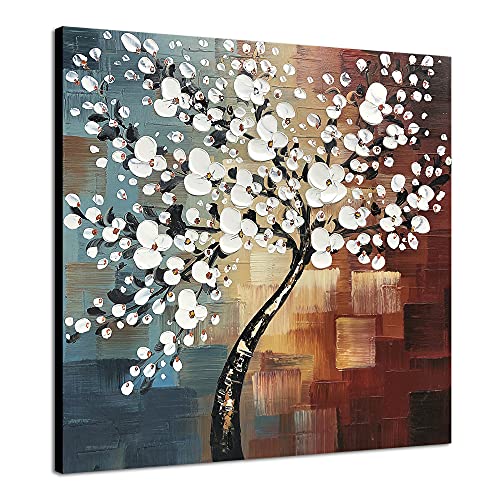 Wieco Art Morning Glory Modern Abstract White Flowers Oil Paintings on Canvas Wall Art 100% Hand Painted Floral Artwork for Living Room Bedroom Home Office Decorations Wall Decor