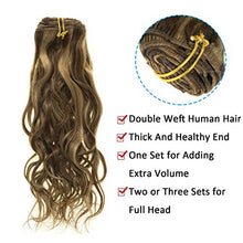 Load image into Gallery viewer, Caliee Curly Clip in Hair Extensions 20Inch Natural Wave Curly Thick End Full Head 8A Grade Remy Human Hair Extensions Highlight Dark Brown Mixed with Strawberry Blonde #P4/27 with 7Pcs/Set 120G
