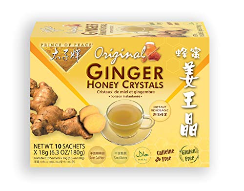 Prince of Peace Instant Ginger Honey Crystals, 10 Sachets  Instant Hot or Cold Beverage for Nausea Relief and Soothes Throat  Easy to Brew Ginger and Honey Crystals  Drink Like a Tea  Caffeine