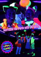 Load image into Gallery viewer, Black Lights for Glow Party! 115W Blacklight LED Strip kit. 4 UV Lights to Surround Your neon Party. Ultraviolet Lighting for Big Rooms. Easy Set up! Glow in The Dark Party Supplies. Halloween Decor.
