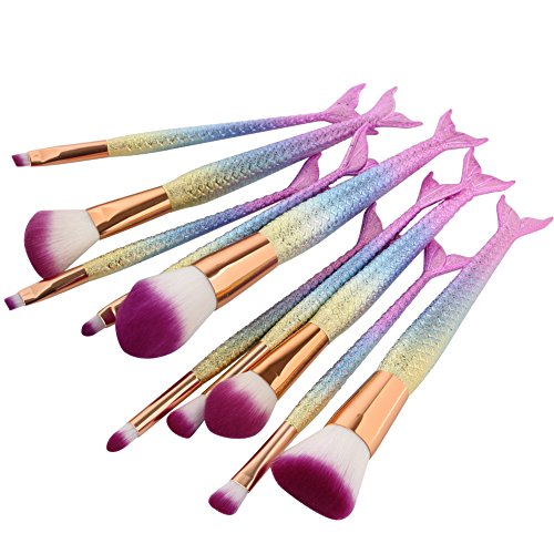 Coshine 10pcs/set Unique Mermaid Nylon Hair Makeup Brush Set Cosmetic Tools Kits (3D Rainbow)