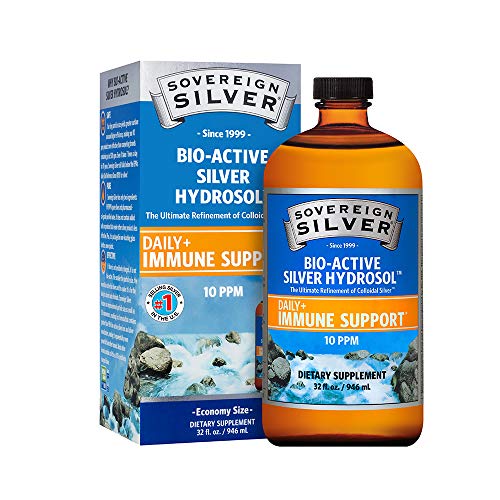 Sovereign Silver Bio-Active Silver Hydrosol for Immune Support - Colloidal Silver -10 ppm, 32oz (946mL) - Economy Size
