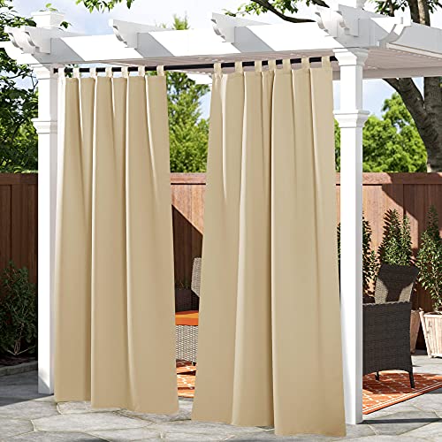 PONY DANCE Porch Curtains Outdoor - Sticky Tab Top Waterproof Draperies Curtains Light Block Privacy Protect for Patio, 52