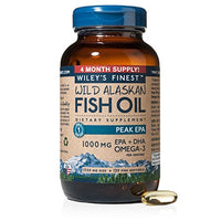 Wiley's Finest Wild Alaskan Fish Oil - 3X Triple Strength Peak EPA DHA, 1000mg Omega-3s, SQF-Certified, 120 Softgels