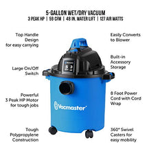 Load image into Gallery viewer, Vacmaster VJC507P 5-Gallon* 3 Peak HP** Wet/Dry Shop Vacuum, Blue, 5 gal
