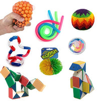 StarMagic Sensory Fidget Toys Set - 10 Pcs Stress Reducer Anxiety Relief Toys for Focus & Calm Great for Learning and Education Including A Koosh Ball and Tangle Jr. Textured