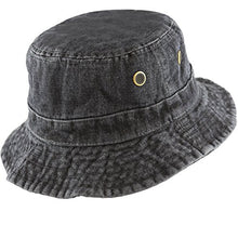 Load image into Gallery viewer, The Hat Depot Washed Cotton Denim Bucket Hat Foldable (L/XL, Black Denim)
