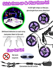 Load image into Gallery viewer, Black Lights for Glow Party! 115W Blacklight LED Strip kit. 4 UV Lights to Surround Your neon Party. Ultraviolet Lighting for Big Rooms. Easy Set up! Glow in The Dark Party Supplies. Halloween Decor.
