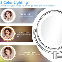 Load image into Gallery viewer, Cavoli Wall Mounted Makeup Mirror with LED Lighted 10x Magnification,has 3 Colors Lights Modes,8.5 Inches,Bathroom and Hotel, Chrome Finish,Made of Brass

