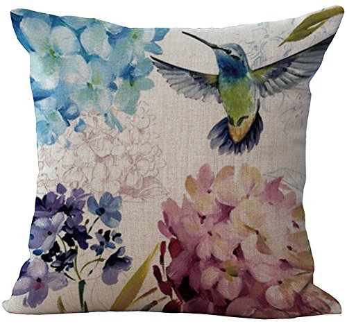 ChezMax Linen Blend Natural Flowers Pattern Cushion Cover Cotton Pillowslip Square Decorative Throw Pillow Case 18 X 18''