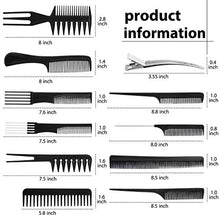 Load image into Gallery viewer, 10 Pieces Hair Barber Styling Comb Set with 10 Pieces Duck Bill Clips Hair Cutting Comb Set Salon Anti-static Stylists Comb Clip Set for Women Men (Black)
