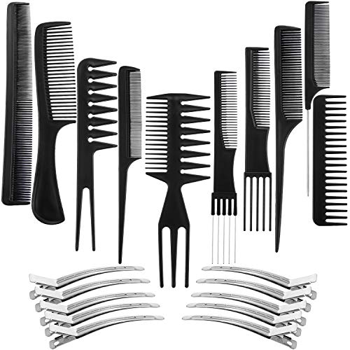10 Pieces Hair Barber Styling Comb Set with 10 Pieces Duck Bill Clips Hair Cutting Comb Set Salon Anti-static Stylists Comb Clip Set for Women Men (Black)