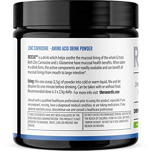 REZCUE Zinc Carnosine + LGlutamine Drink Powder (120 Grams, 8.47 oz