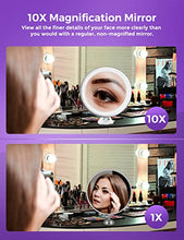 Load image into Gallery viewer, Upgraded 10x Magnifying Lighted Makeup Mirror with Touch Control LED Lights, 360 Degree Rotating Arm, and Powerful Locking Suction Cup, Portable Magnifying Mirror for Home, Bathroom Vanity, and Travel

