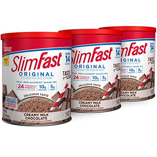 SlimFast Meal Replacement Powder, Original Creamy Milk Chocolate, Weight Loss Shake Mix, 10g of Protein, 14 Servings (Pack of 3)