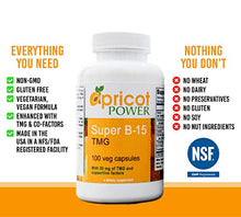 Load image into Gallery viewer, Apricot Power Super B-15 Non Toxic Pangamic Acid - Health Oxygen Levels &amp; Energy - 100 Veg Caps
