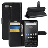 BlackBerry KEY2 Case, Fettion Premium PU Leather Wallet Flip Phone Protective Case Cover with Card Slots for BlackBerry KEY2 Smartphone (Black)
