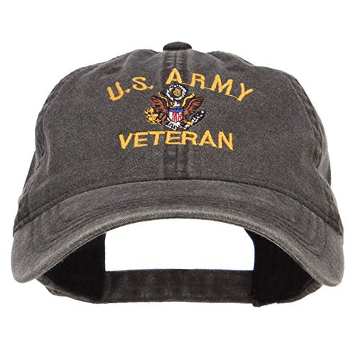 e4Hats.com US Army Veteran Military Embroidered Washed Cap - Black OSFM