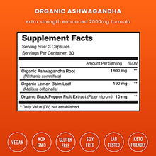 Load image into Gallery viewer, Organic Ashwagandha 2000mg with Holy Basil Leaf &amp; Black Pepper Extract - Ashwaganda Root Powder Supplement for Adrenal Fatigue, Mood &amp; Thyroid Support - 90 Vegan Capsules
