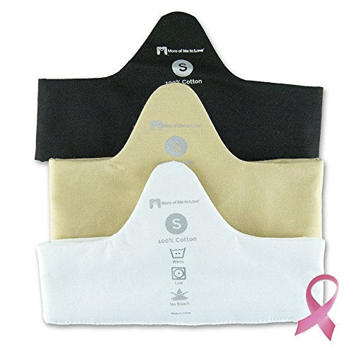 More of Me to Love 100% Cotton Bra Liners (3-Pack, Black/Beige/White, Size Small)