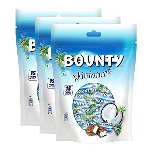 Bounty Miniatures Coconut Filled Chocolate, 150g Pouch (Pack of 3)